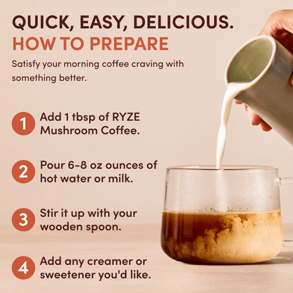 RYZE Organic Mushroom Coffee, Adaptogenic Blend, 30 Servings